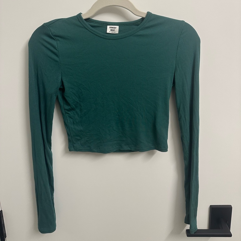 Sunday Best Green Long-Sleeve Cropped Crew Top